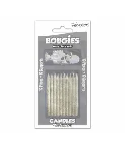 BOUGIE PAILLETTE X10 AVEC SUPPORTS BLANC