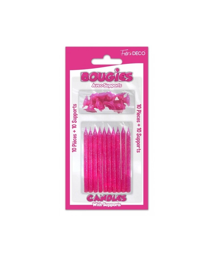 BOUGIE PAILLETTE X10 AVEC SUPPORTS FUSCHIA 1 BOUGIE PAILLETTE X10 AVEC SUPPORTS FUSCHIA