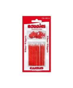 BOUGIE PAILLETTE X10 AVEC SUPPORTS ROUGE
