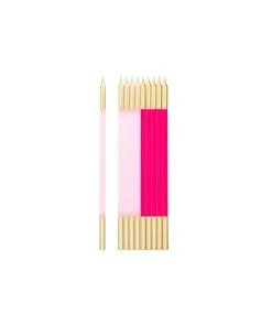 Bougies X10 Avec Support Fuchsia-Rose Et Or Fuchsia-Rose 155 CM