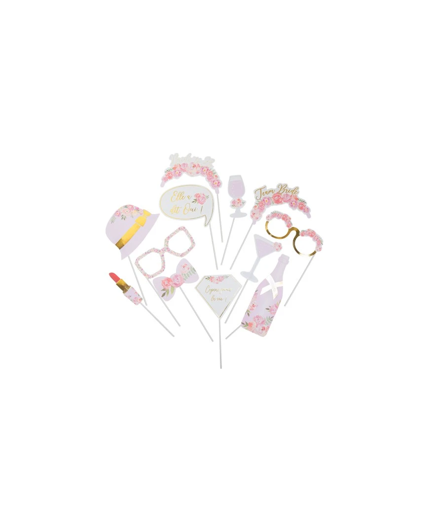 Kit Photobooth EVJF Fleuri 12 Pieces De 5 A 23CM 1 Kit Photobooth EVJF Fleuri 12 Pieces De 5 A 23CM