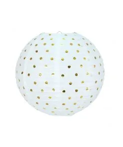 Lanterne Jap. Blanc Pois Or 35CM