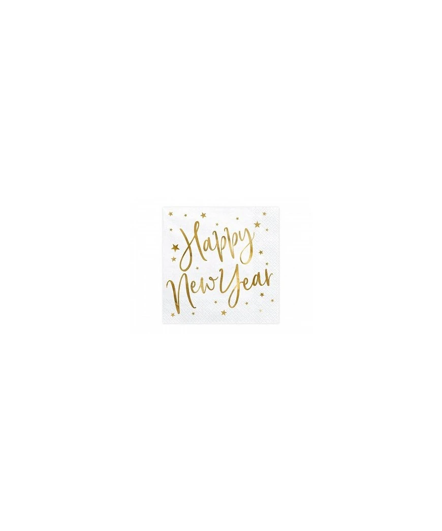 Serviettes Happy New Year 33CM Blanc X12 1 Serviettes Happy New Year 33CM Blanc X12