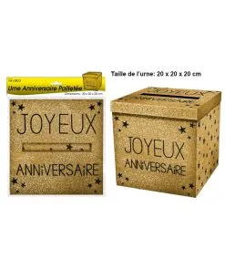 URNE ANNIVERSAIRE PAILLETEE OR